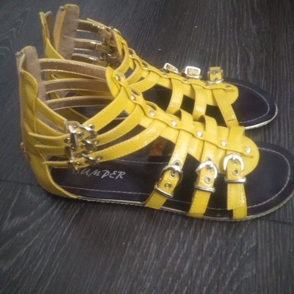 Yellow and gold gladiator flat sandals